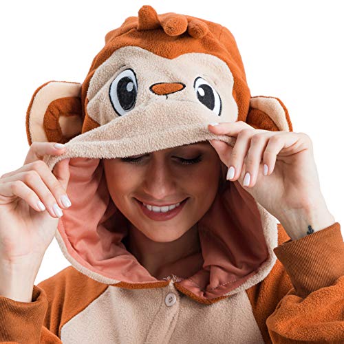 Detalle de Spooktacular Creations Adult Monkey Costume Jumpsuit, Medium, Plush Fleece with Hat and Tail