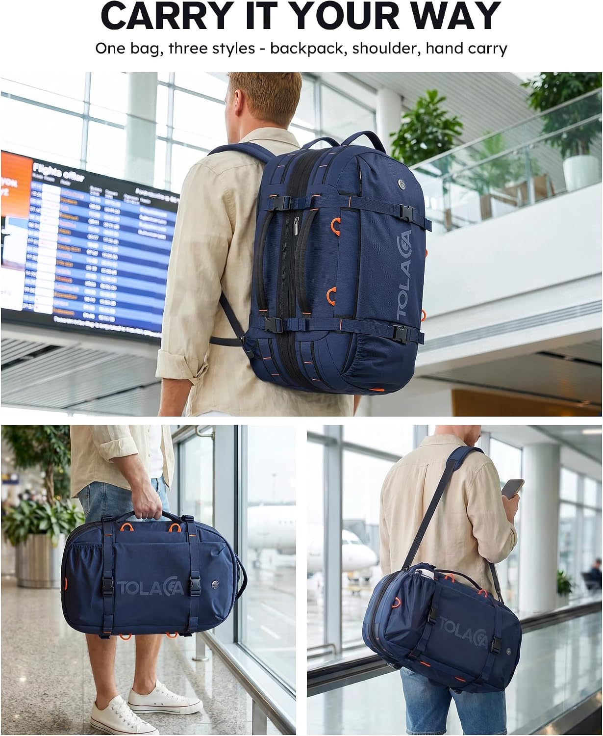 Thumbnail 1 de Tolaccea Travel Backpack 40L-50L with Wet/Dry Compartment — 15.6" Laptop Carry-On