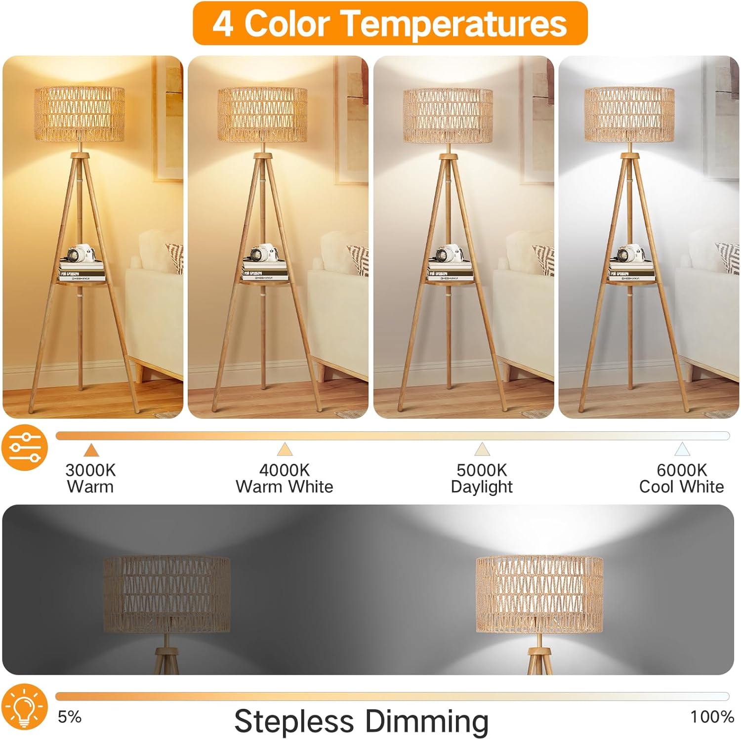 Thumbnail 1 de OUTON Wooden Tripod Floor Lamp 4‑colour temperatures 🛋