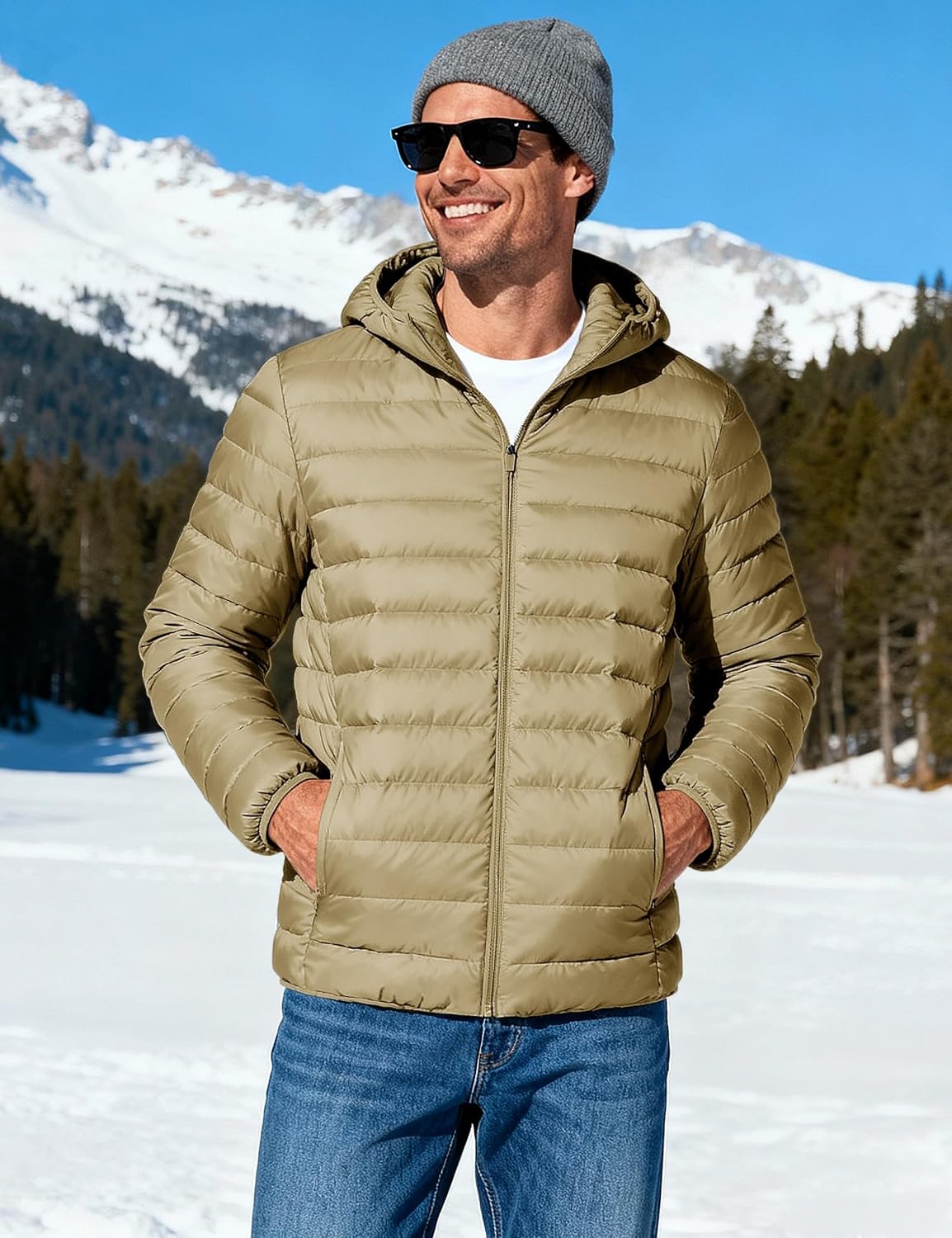 Detalle 2 de TACVASEN Men's Hooded Puffer Jacket, Lightweight Down Alternative Insulation