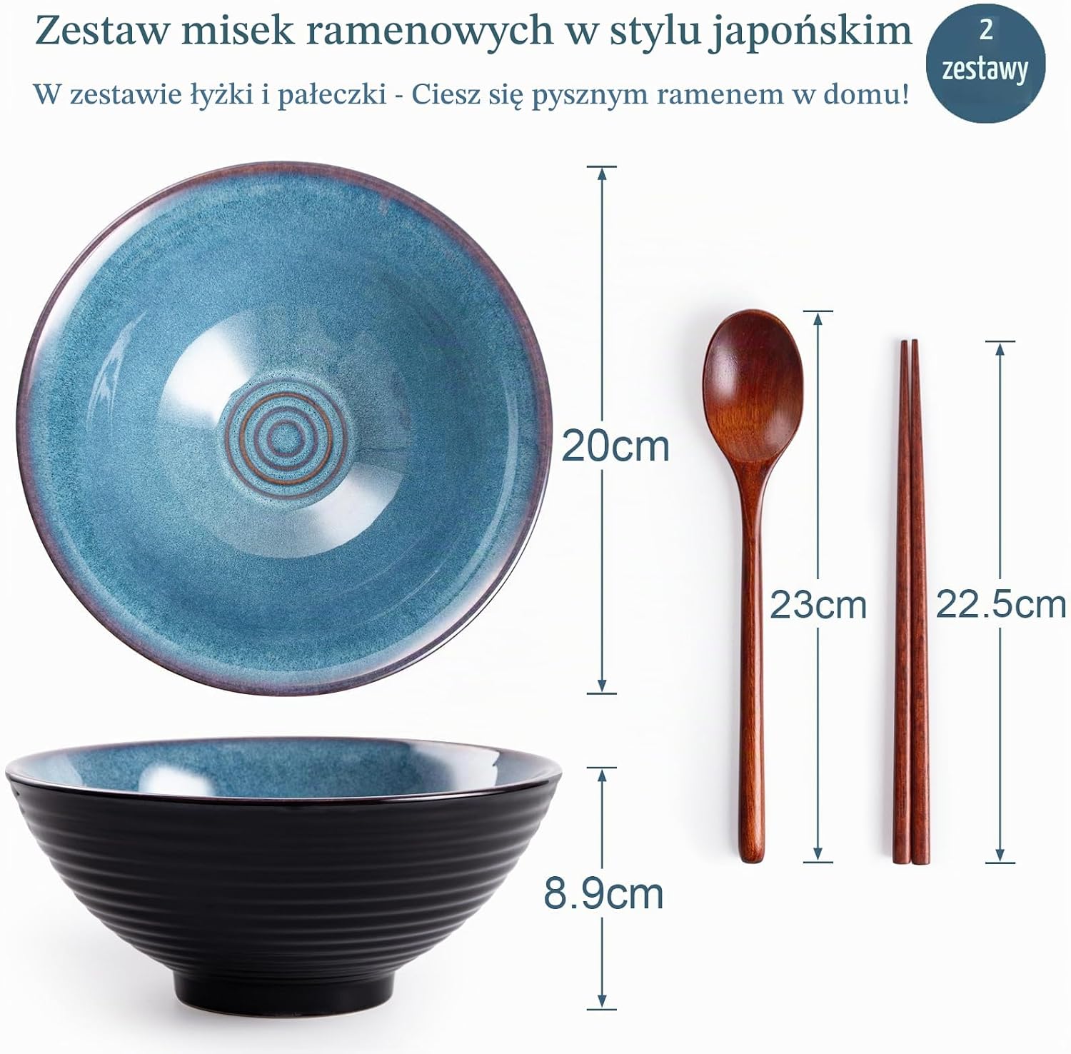Detalle de Auanlay ramen bowl – ceramiczne miski do ramenu 1200 ml, zestaw 2