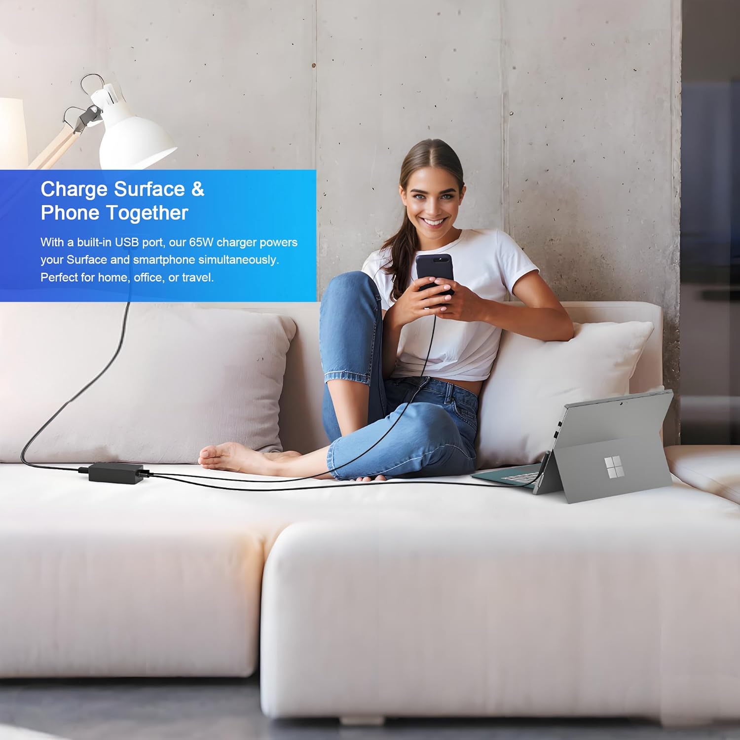 Thumbnail 6 de 65W Surface Charger for Microsoft Surface Pro 10/9/8/7 and Surface Laptop Series – Ehao