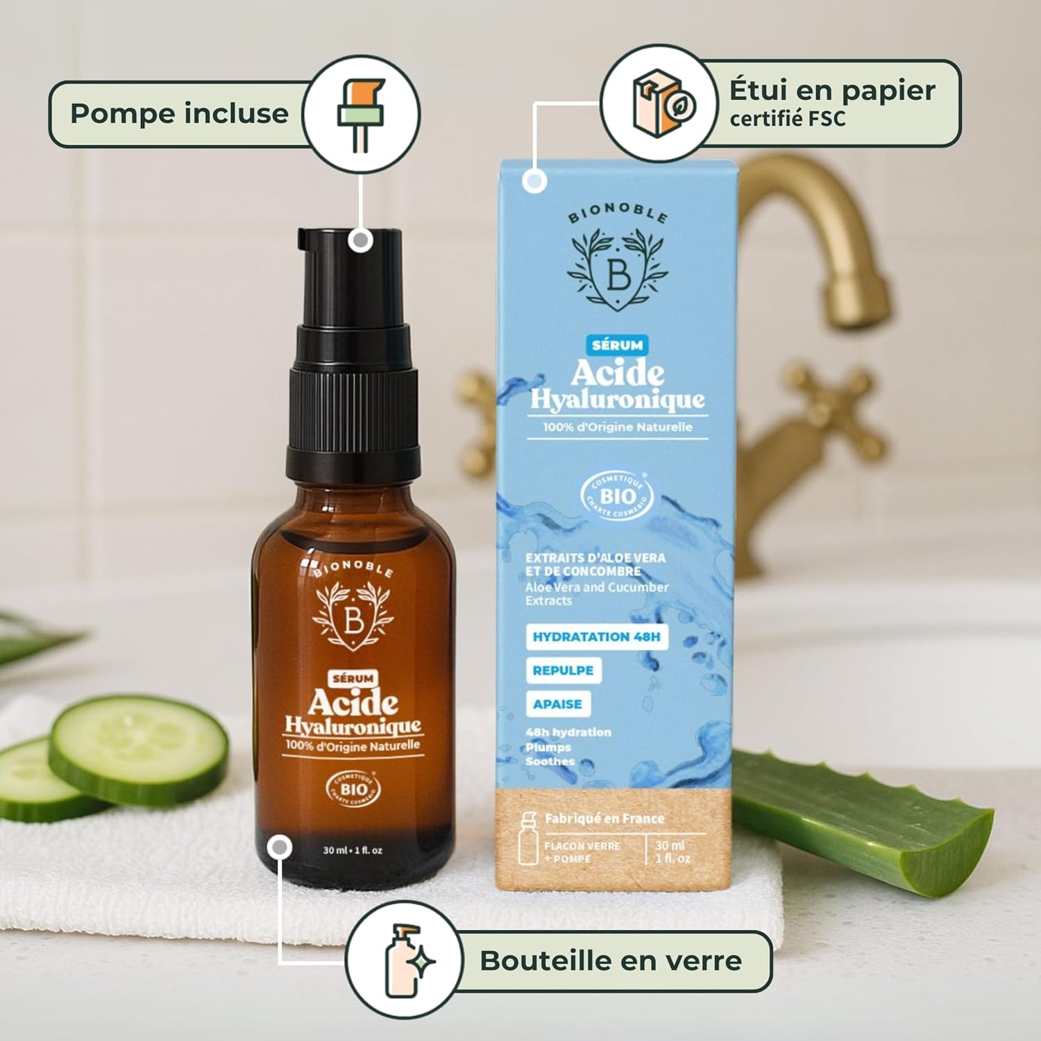 Thumbnail 4 de BIONOBLE Sérum Visage Acide Hyaluronique Pur – Hydratation durable et action anti-âge (30 ml, France)