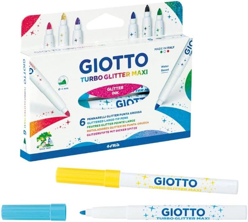 Detalle de GIOTTO Turbo Glitter Rotuladores Lavables, Punta 5mm, 6 Colores