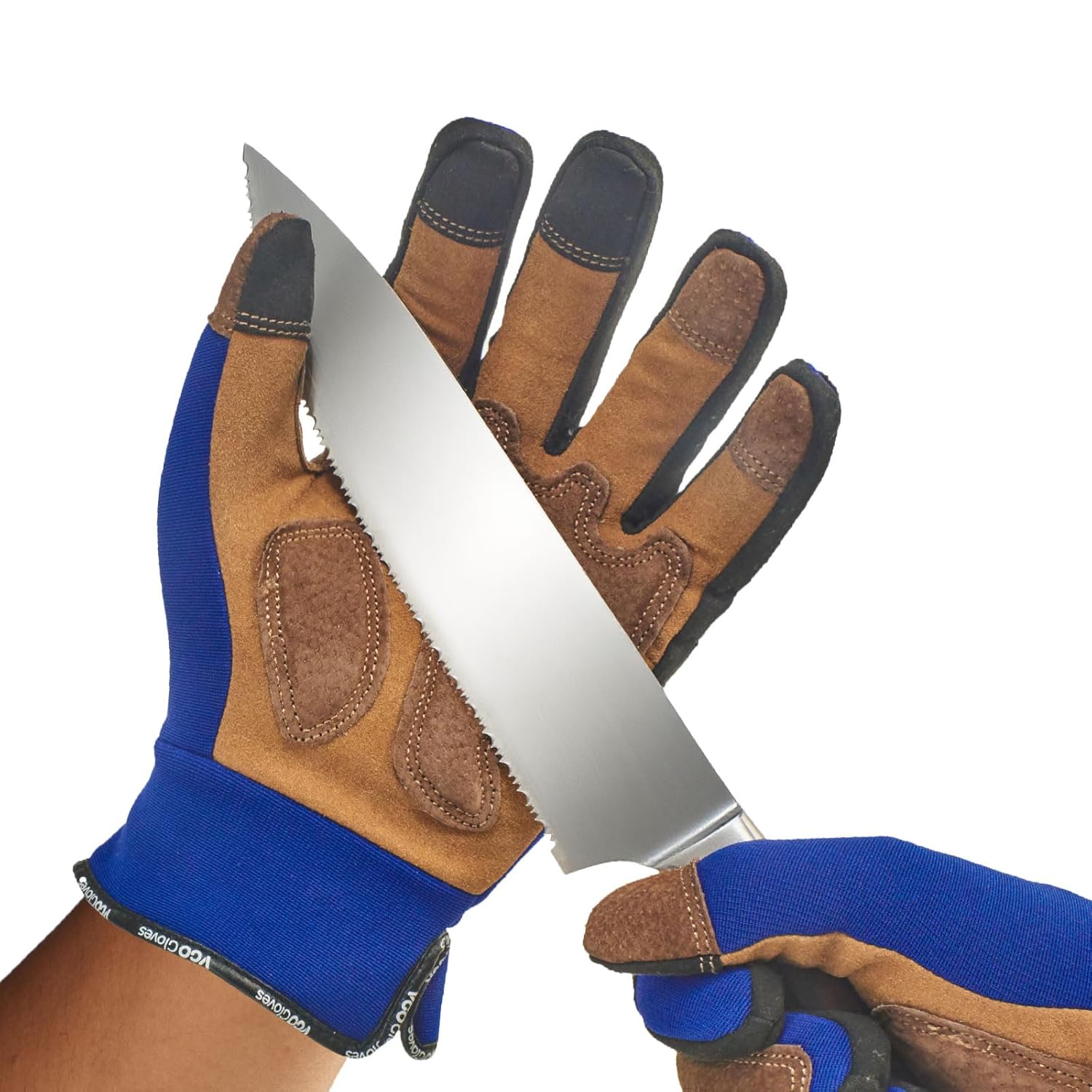Vgo... Gants résistants aux coupures en cuir avec doublure HPPE – Taille XL, bleu