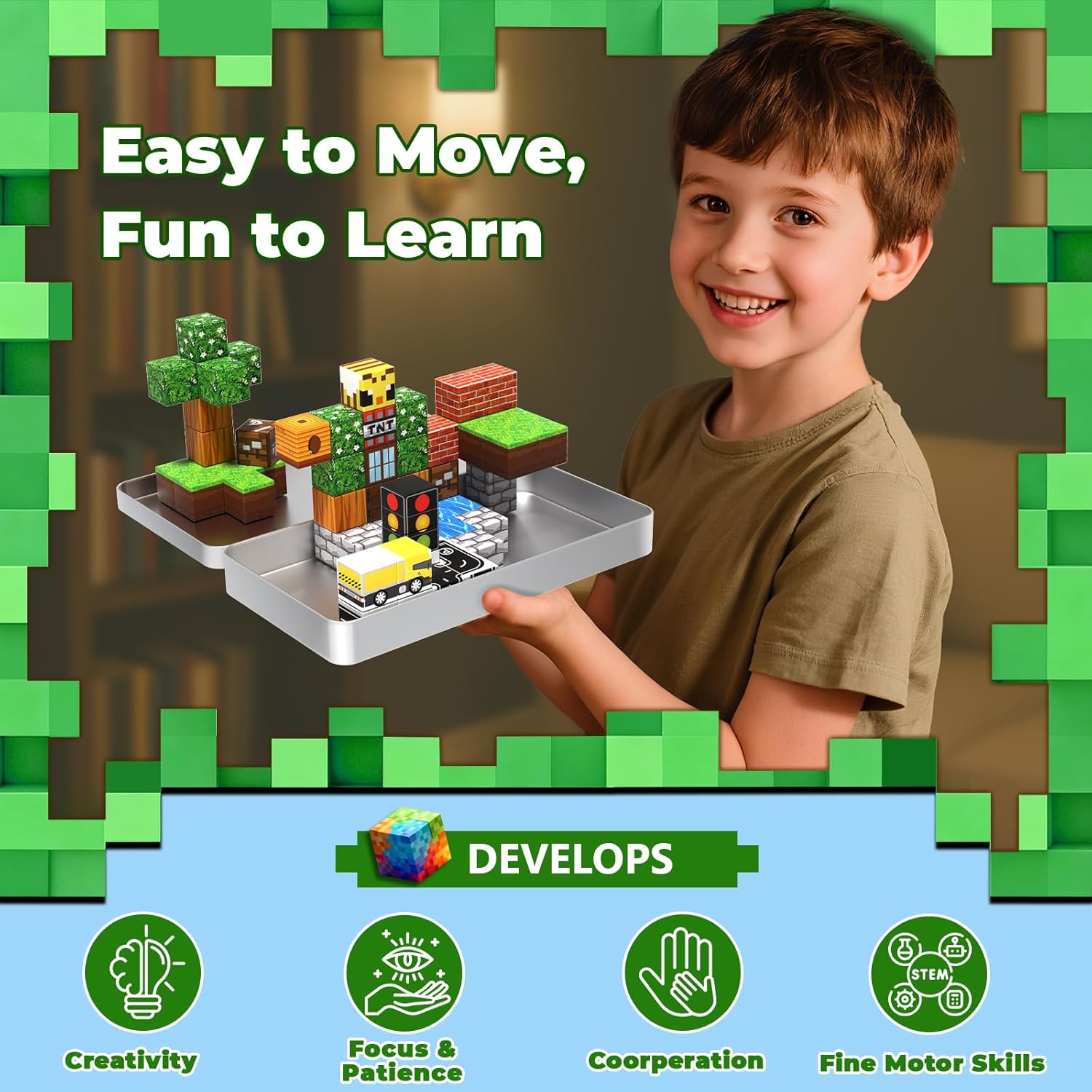 Detalle 2 de Magnetic Blocks with Magnet Box - 45PCS Magnetic Building Set for Travel & STEM Learning (Ages 6+)