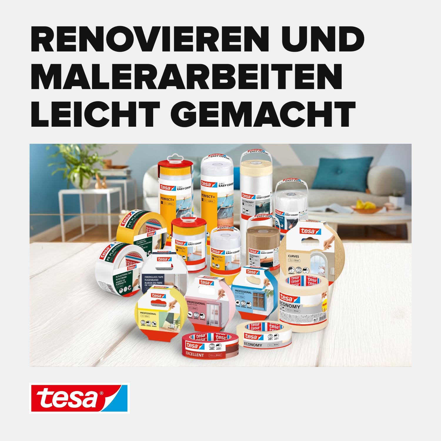 Thumbnail 6 de tesa Malerband ECONOMY – Vielseitiges Klebeband für Malerarbeiten, löst sich rückstandslos bis zu 4 Tage später