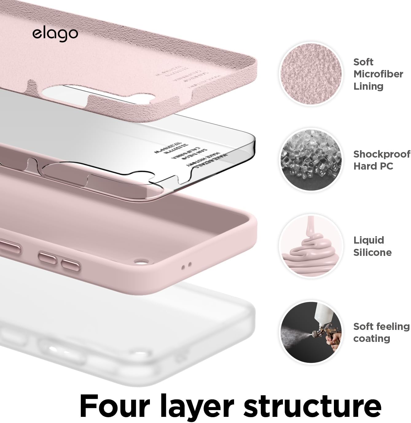 Detalle de elago Coque en silicone liquide pour Samsung Galaxy S24 Plus (rose) — protection intégrale à 4 couches, doublure microfibre anti-rayures
