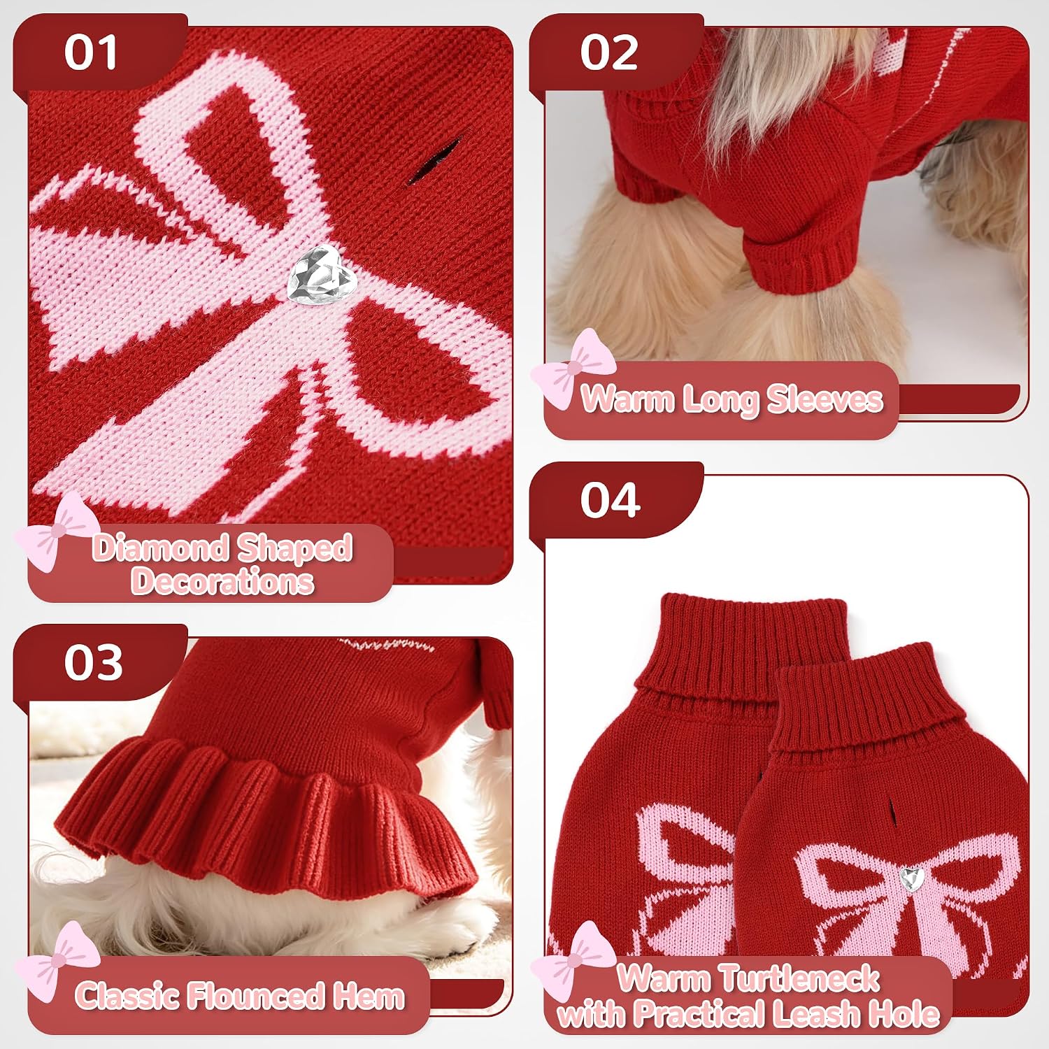 Detalle de YUDODO YU89013RED0M1 Dog Sweater Dress, Red Stretch Knit with Turtleneck