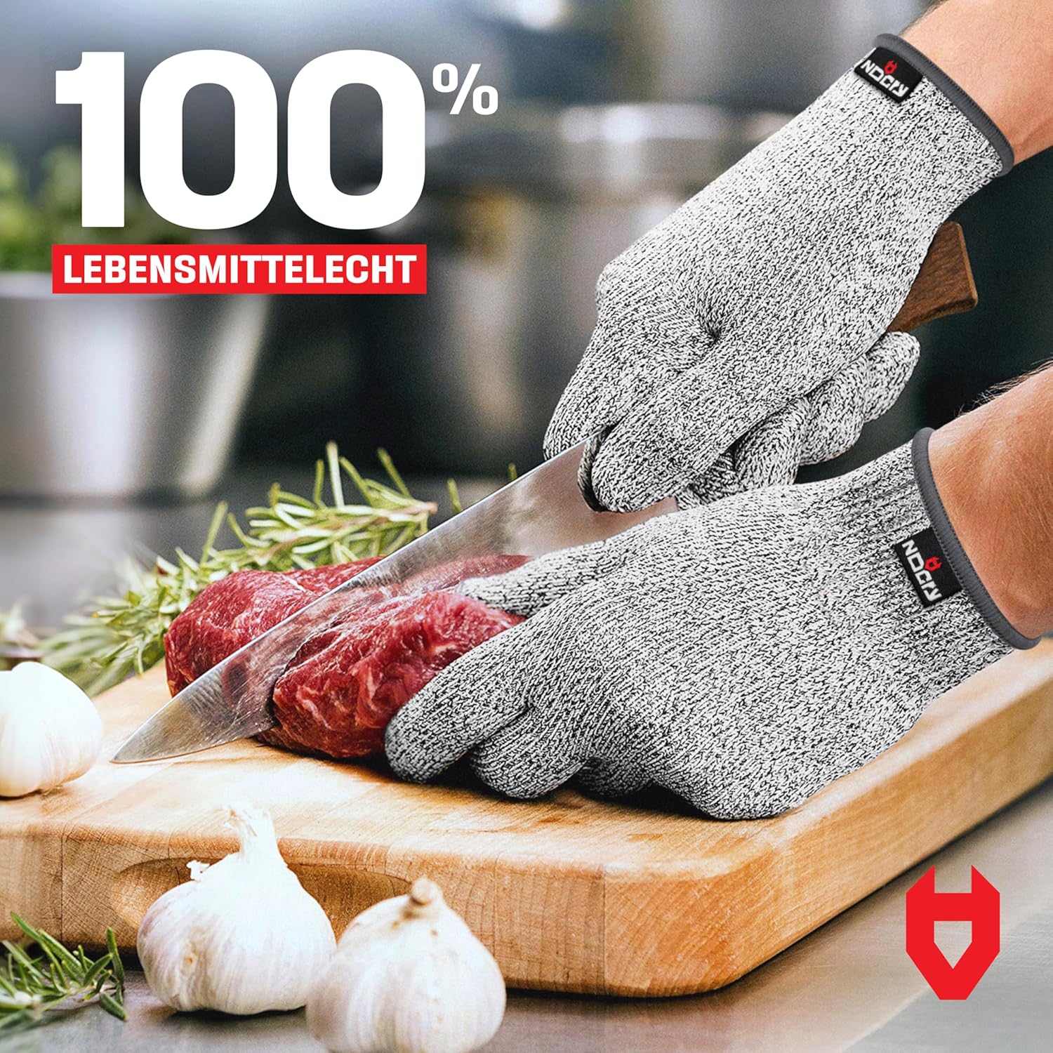 Detalle de NoCry Schnittfeste Handschuhe für die Küche – Level 5, maschinenwaschbar, für Links- und Rechtshänder (Größe L, 1 Paar)