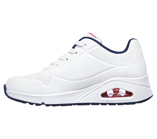 Detalle de Skechers Uno para mujer en color White Durabuck Navy Red Trim (talla 40 EU)