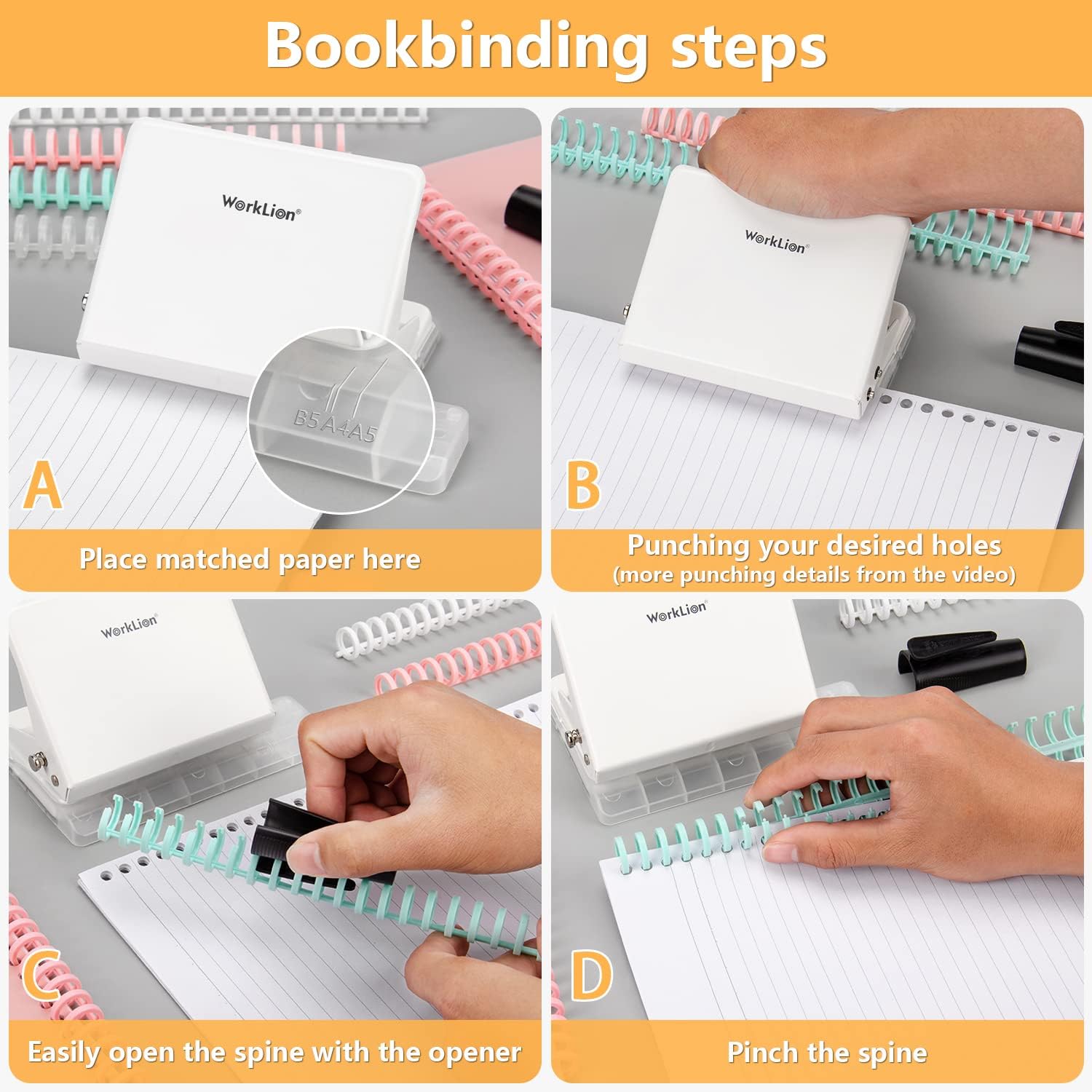 Detalle de WORKLION 9810set Manual Binding Machine with Metal Punch and Multicolor Coils