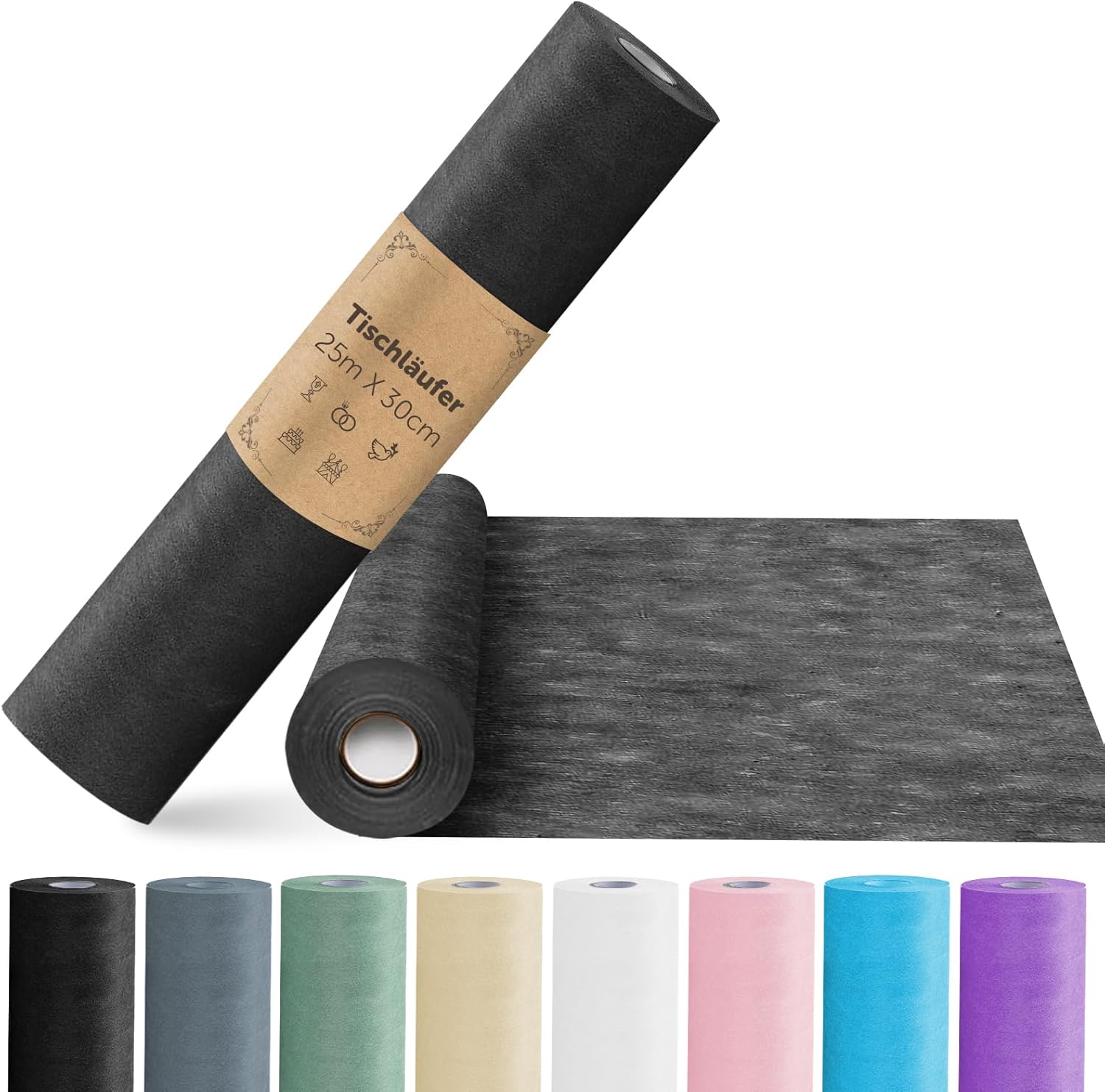 aboveBED Vlies Tischläufer 25 m x 30 cm – Schwarz für Tischdeko bei Kommunion, Hochzeit, Taufe & Co.