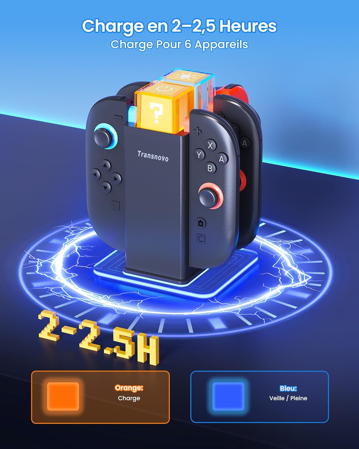 Thumbnail 5 de TRANSNOVO Chargeur 6-en-1 pour Nintendo Switch 2 / Switch & OLED : dock Joy-Con avec double système de charge