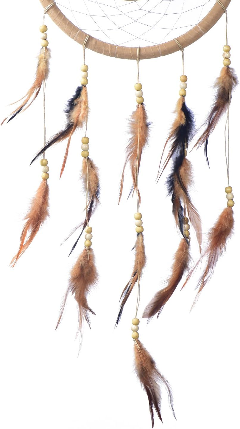 Thumbnail 2 de DonDon Gros Attrape-rêves Dreamcatcher Ø 28 cm avec perles en bois et vraies plumes marron