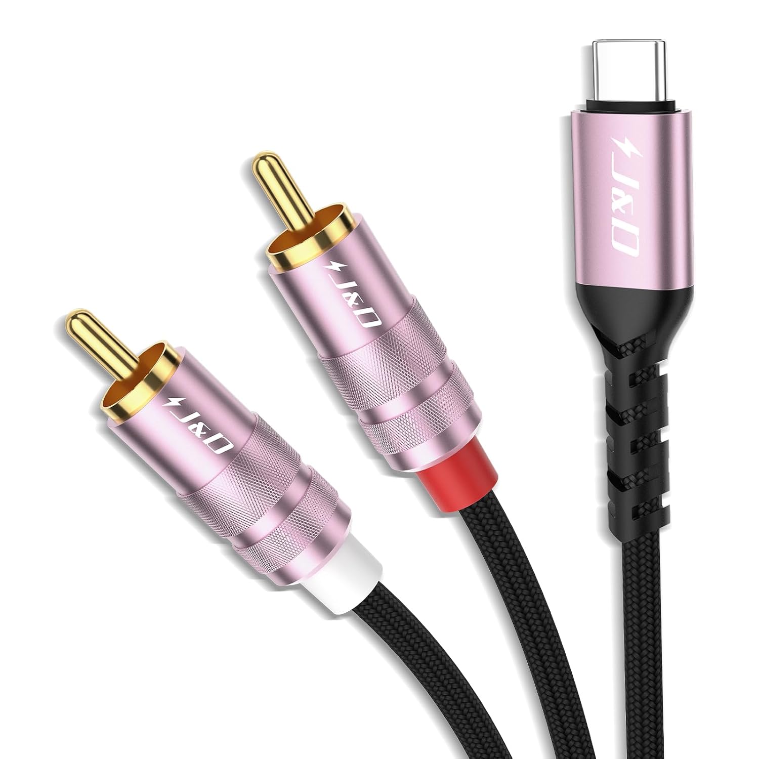 J&D USB-C to 2 RCA Audio Cable: Type-C to 2RCA Male Adapter (Rose Gold, 4 ft)