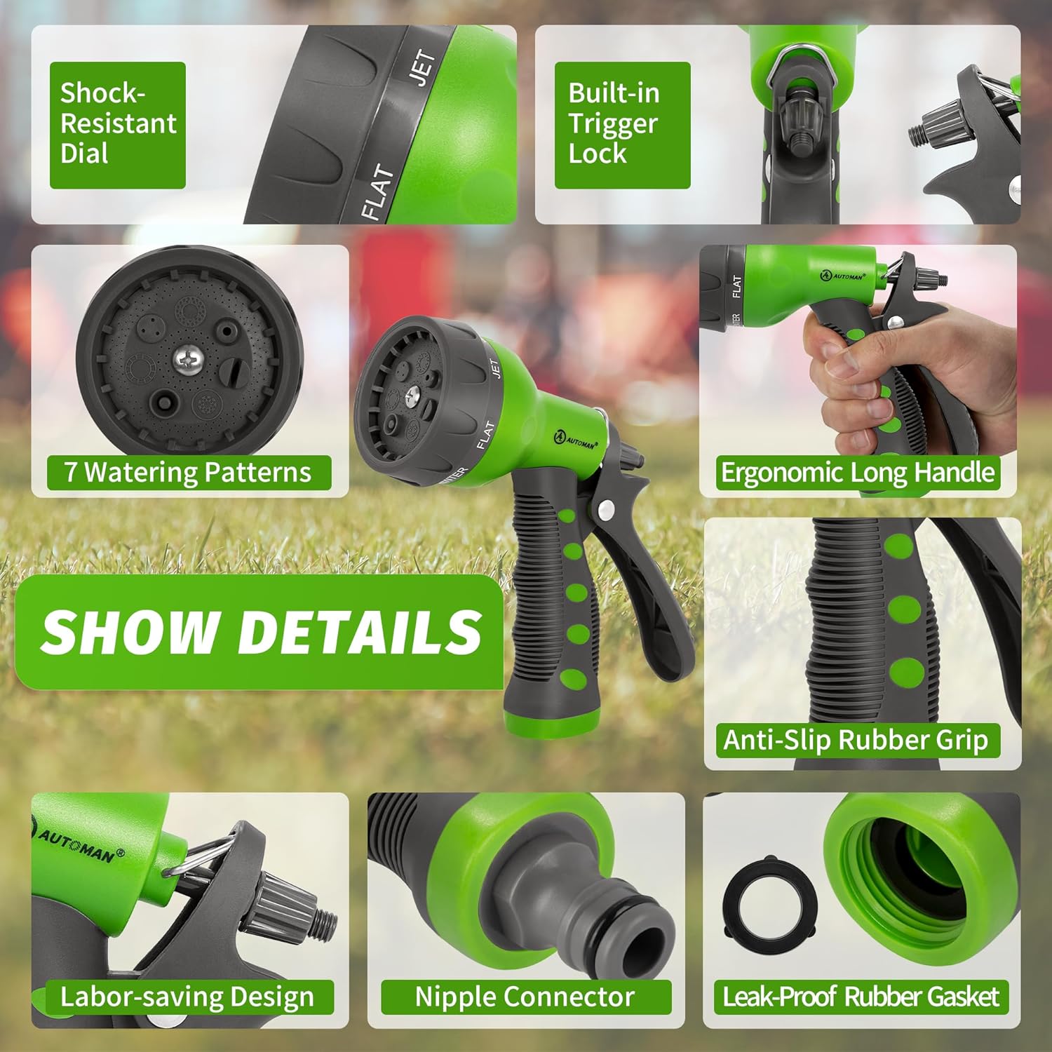 Thumbnail 2 de AUTOMAN 7-Pattern Garden Hose Spray Gun (Green)