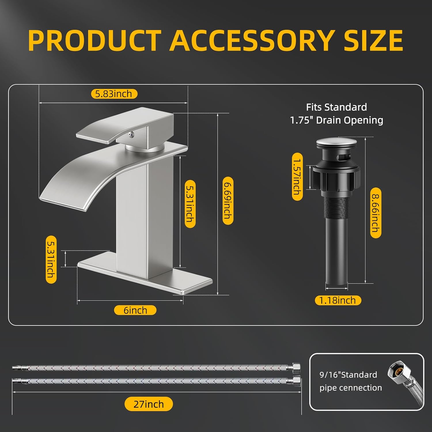 Detalle de ryuwanku Ryuwanku Brushed Nickel Waterfall Bathroom Faucet with Single Handle (SUS 304, for 1 or 3 Holes)