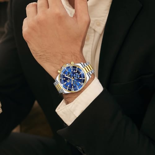 Thumbnail 3 de OLEVS Men’s Stainless Steel Chronograph Watch, Blue Dial, Two-Tone