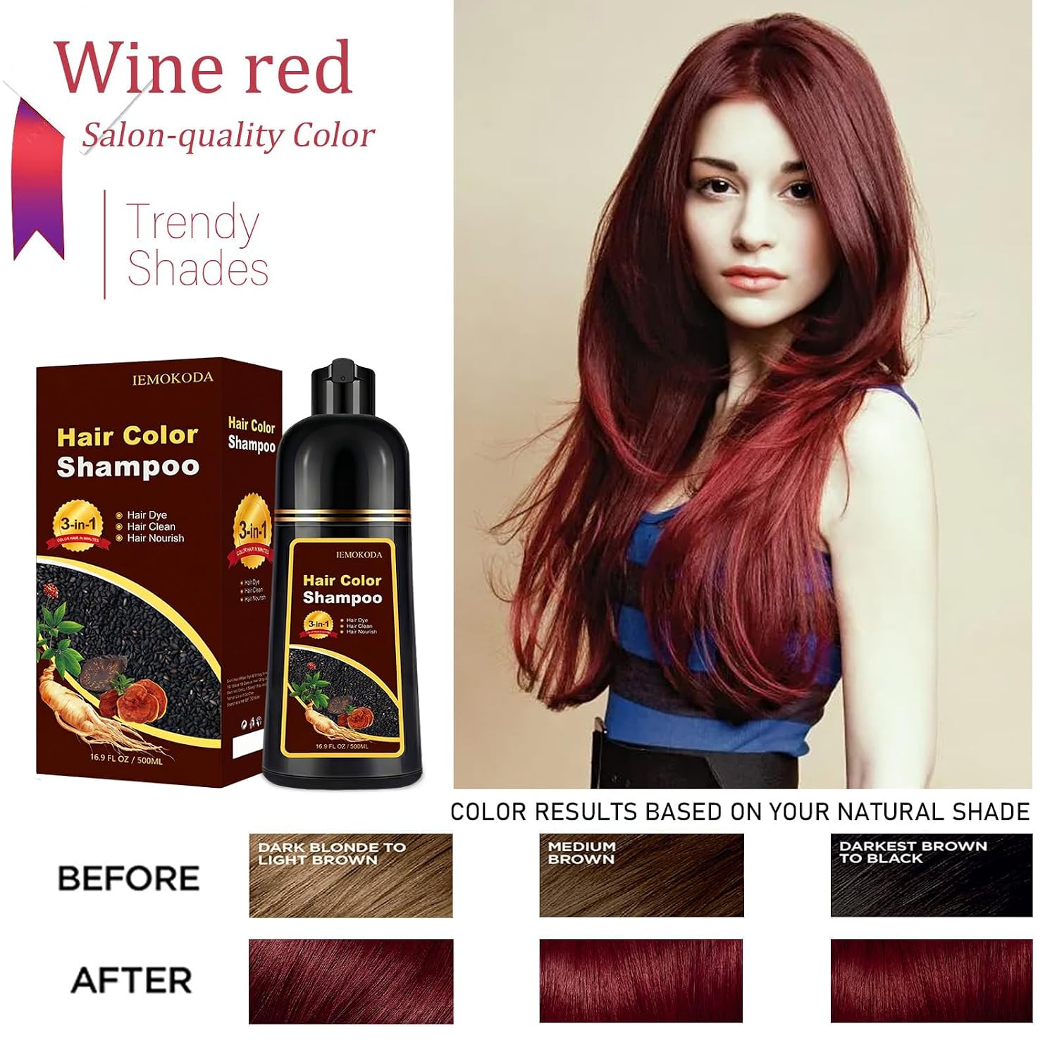 Thumbnail 1 de Burgundy Hair Dye Shampoo 3-in-1 for Gray Coverage (Wine Red) — Instant Color in Minutes
