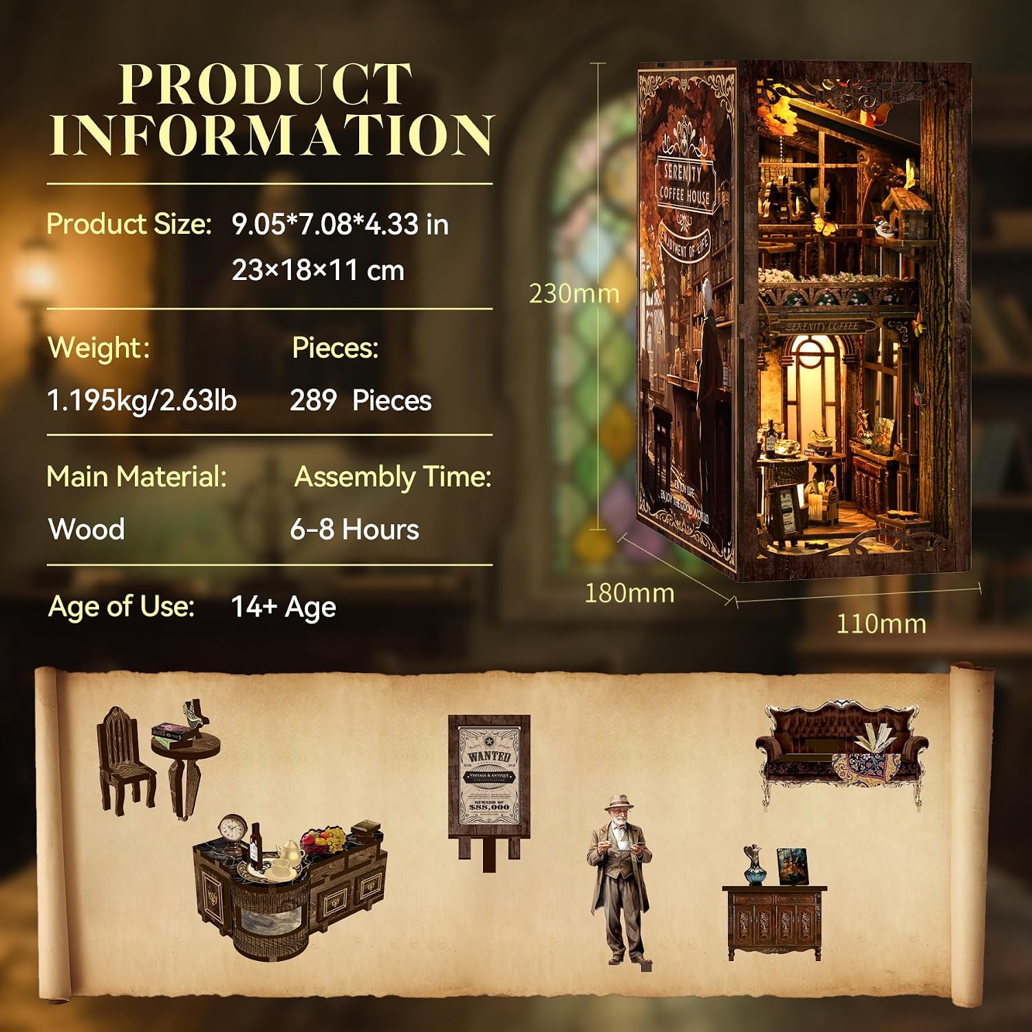 Detalle de LUMYCE Kit Book Nook DIY per Adulti: Diorama in Miniatura con Luci LED per Librerie e Scrivania
