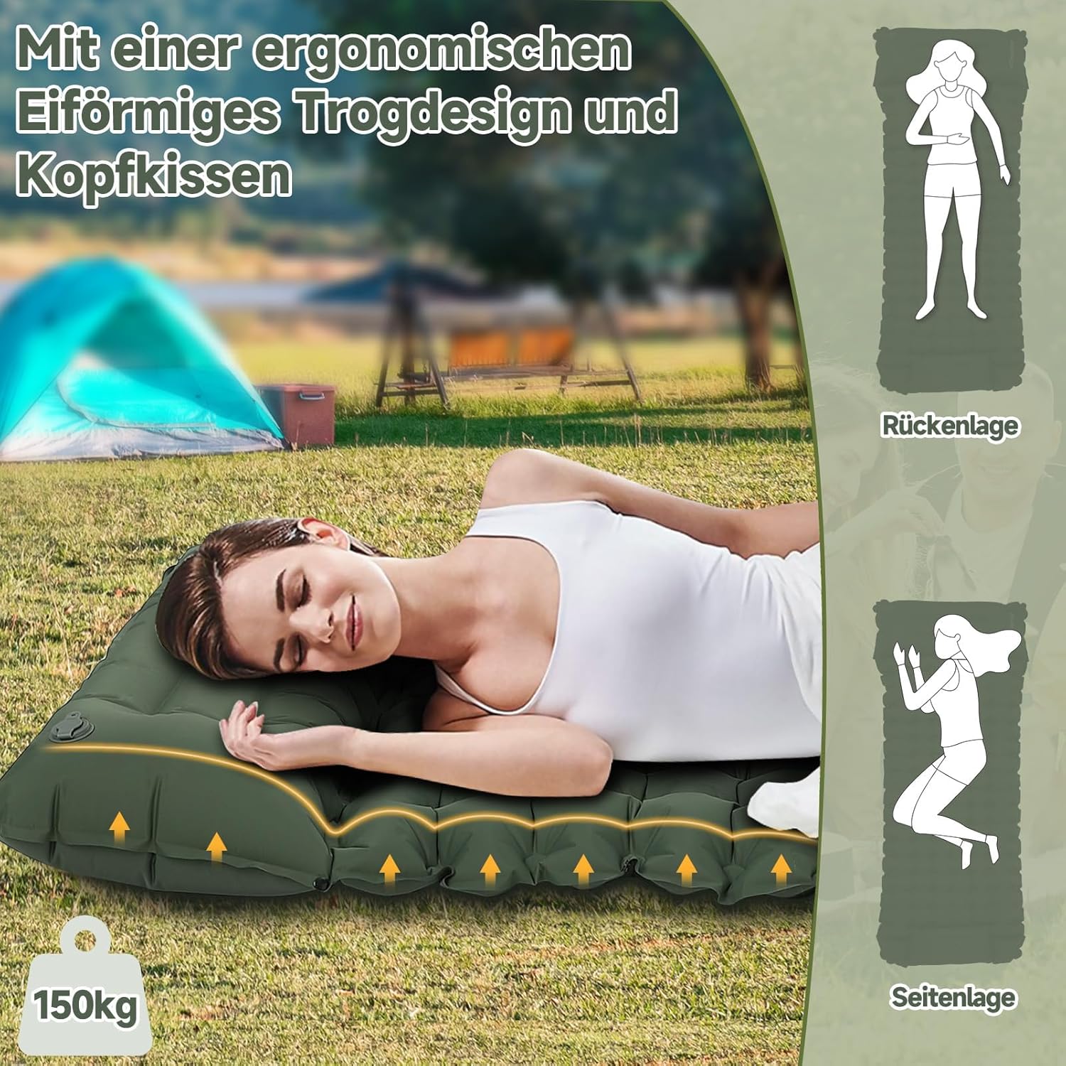 Thumbnail 6 de HAUSPROFI Isomatte Camping: ultraleichte Luftmatratze mit Fußpumpe & Kissen