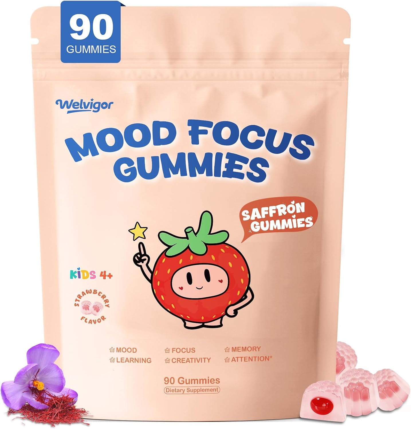 Detalle de Welvigor Saffron Kids Gummies with Magnesium, 0 Sugar, and 50 mg Saffron