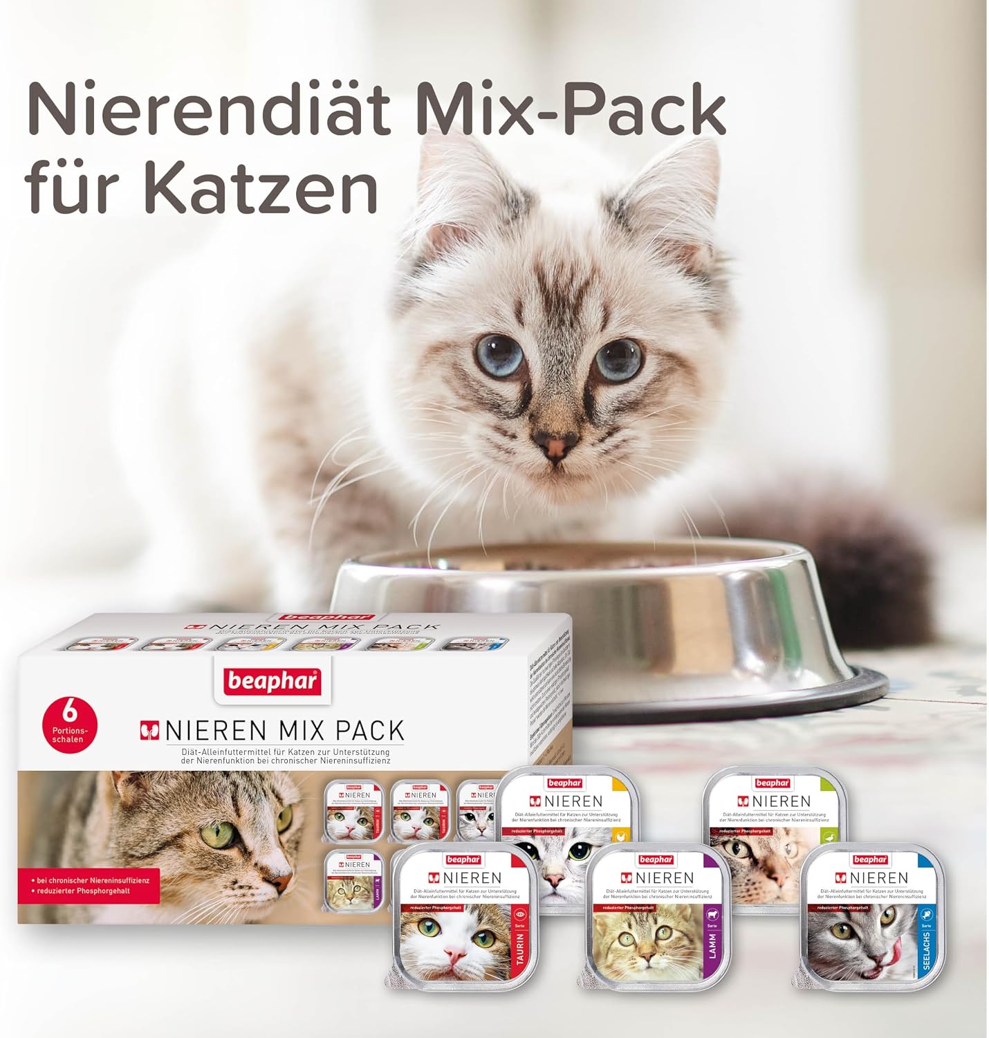 Detalle 2 de BEAPHAR Nierendiät Mix Pack – Diätalleinfuttermittel für Katzen mit chronischer Niereninsuffizienz, 6x100 g