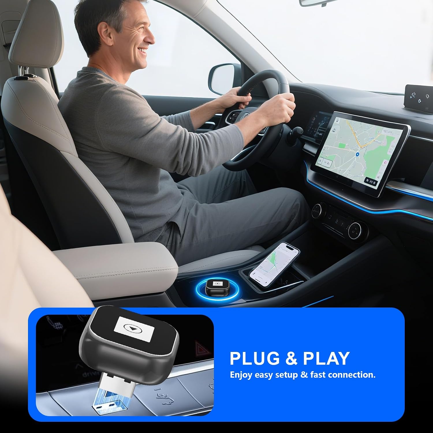 Detalle 1 de Adattatore 2-in-1 Wireless CarPlay e Android Auto 2025