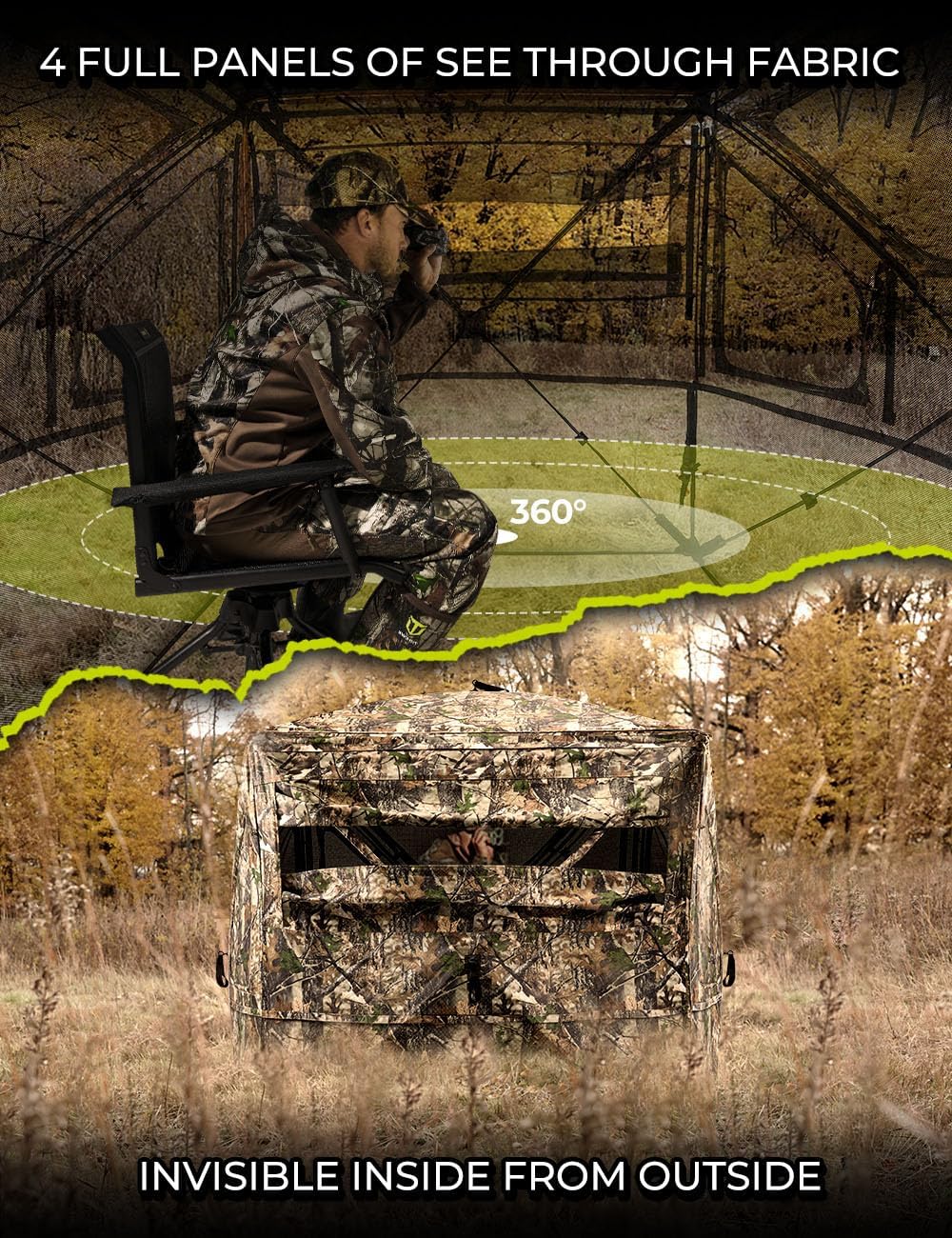 Detalle de TIDEWE BL008-AMZ 360° See-Through Hunting Blind, Pop-Up, 2–3 Person