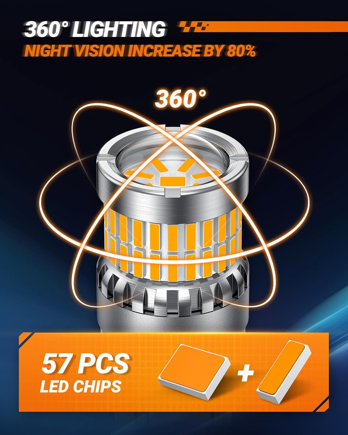 Thumbnail 3 de SEALIGHT 3157/3156 LED Turn Signal Bulbs (Amber, 57-SMD) with Projector Lens — 2 Pack