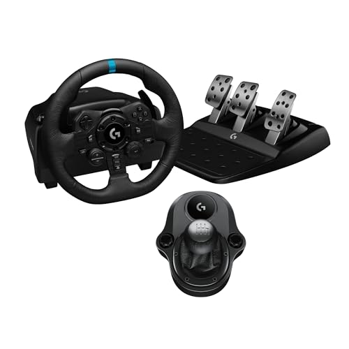 Detalle de Logitech G G923 Volante de Carreras y Pedales con TRUEFORCE, pala de cambio Driving Force y cuero auténtico – para PS5, PS4, PC