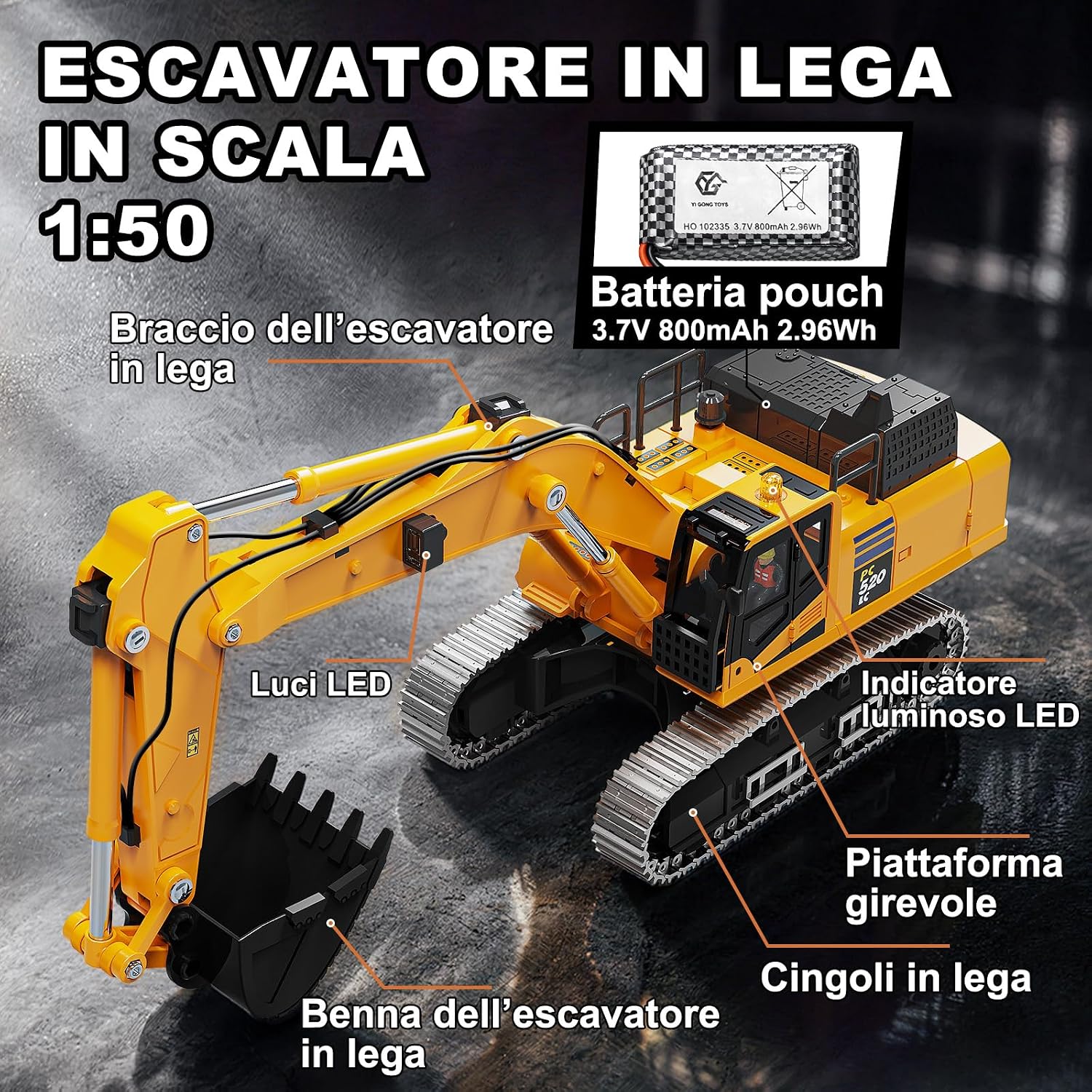 Detalle de Escavatore Radiocomandato Professionale Mini 1:50: realismo, metallo e controllo accurato