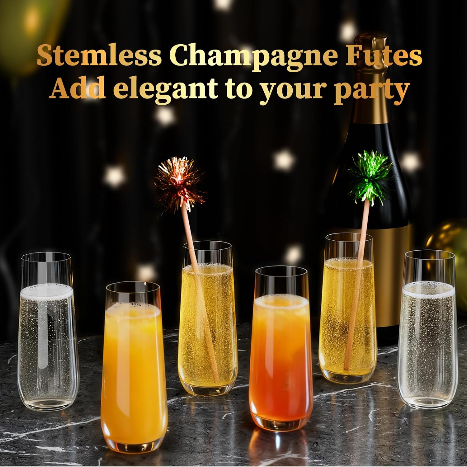 Detalle de GuanQiao Stemless Plastic Champagne Flutes, 9 oz
