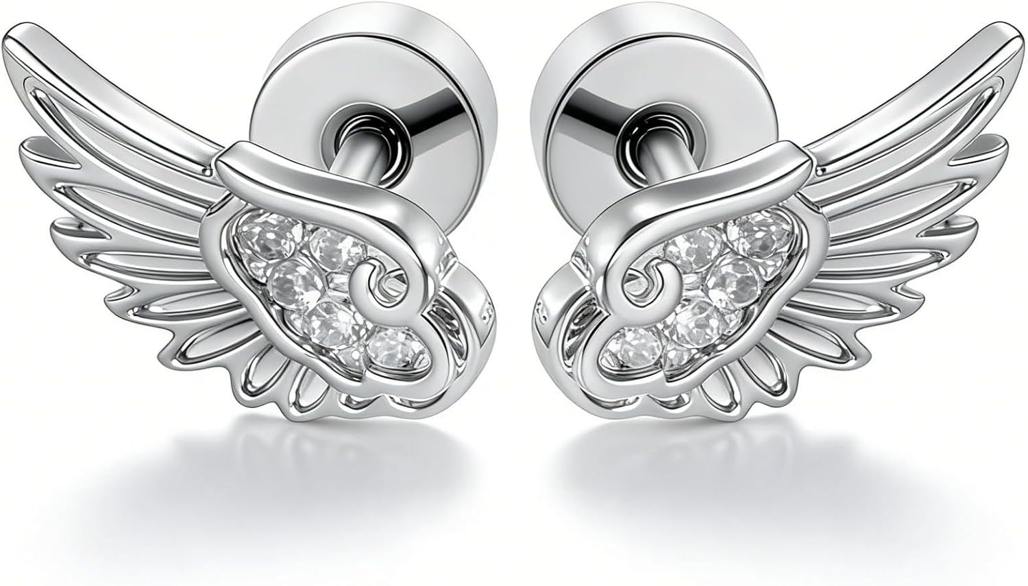 Detalle de Angel Wing Stud Earrings in Stainless Steel