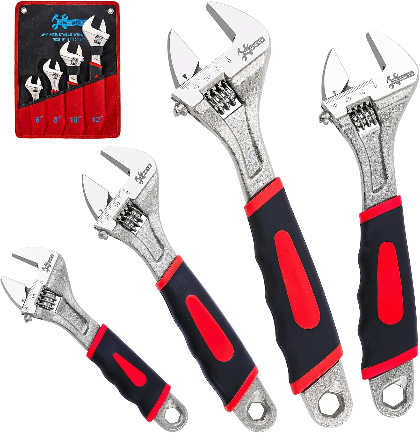 Detalle de Navegando adjustable wrench sets 4-Piece Adjustable Wrench Set with Rubber Grips