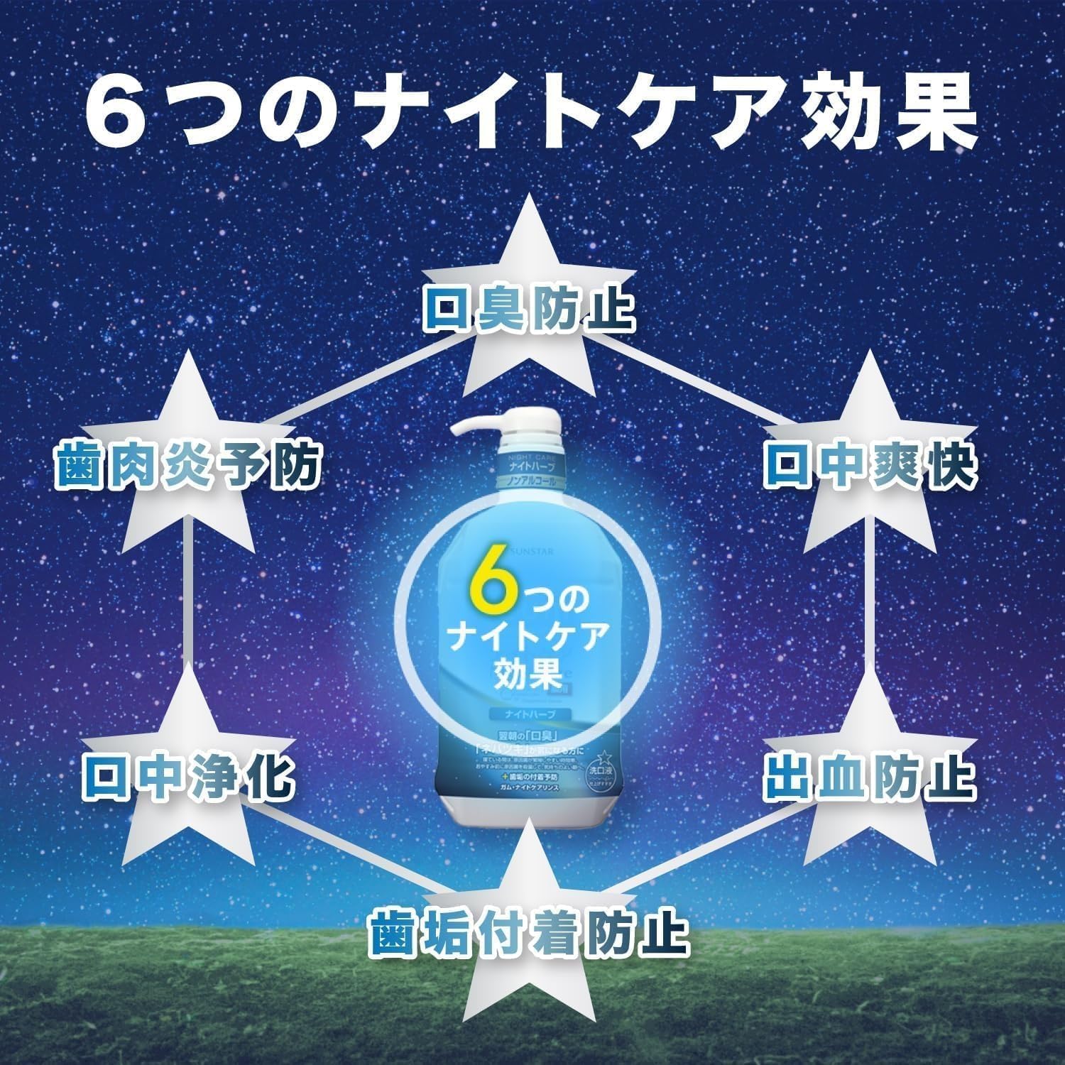 Detalle 2 de GUM ナイトケアリンス ナイトハーブタイプ ノンアルコール洗口液 900ml×2本