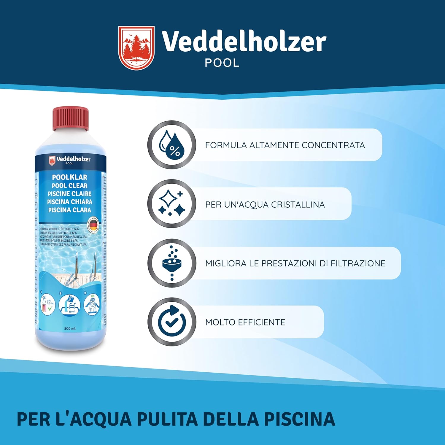 Thumbnail 1 de Veddelholzer Pool Clear 0,5 litri contro torbidità per piscina e idromassaggio