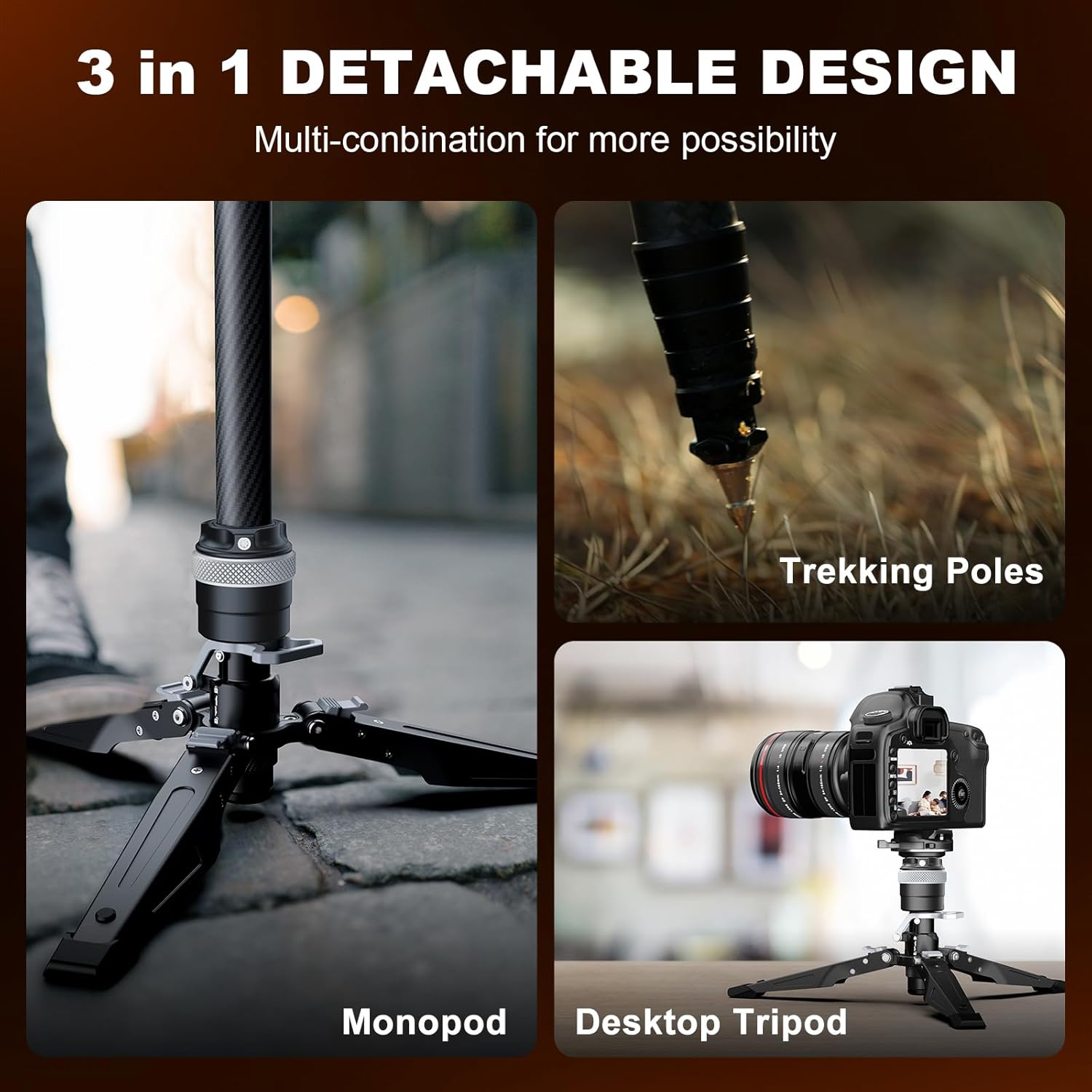 Thumbnail 6 de COMAN M1S One-Click Lifting Monopod mit Füßen | 65'' Carbonfaser, 360° Ball Bowl Head, Arca Quick Release