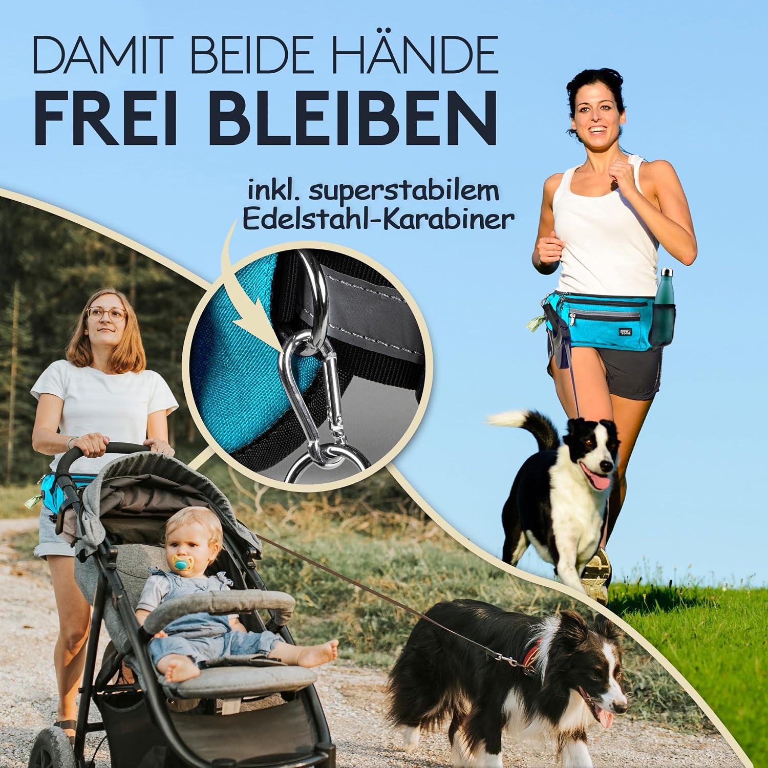 Detalle de PAWZONE Leckerlibeutel für Hunde mit Hüftgurt, Reflektorband und Zusatzgurt (Azurblau)