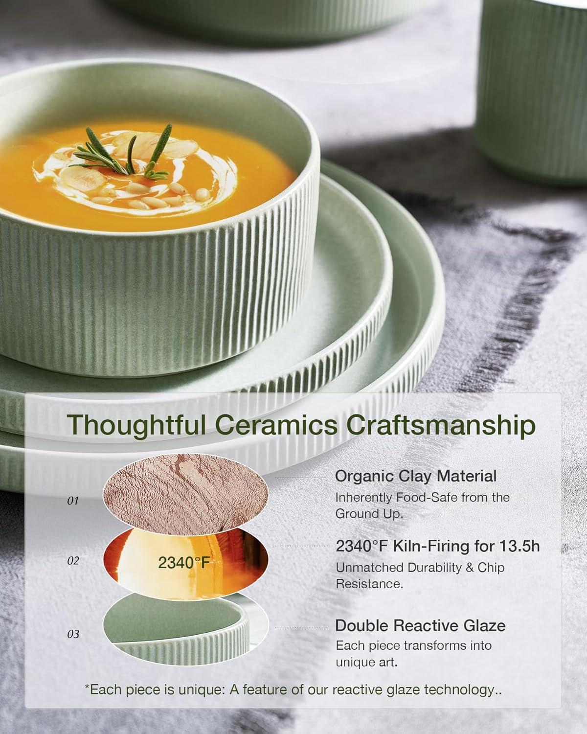Thumbnail 4 de Famiware Star Dinnerware Set for 6 (18 pcs) Green Matte