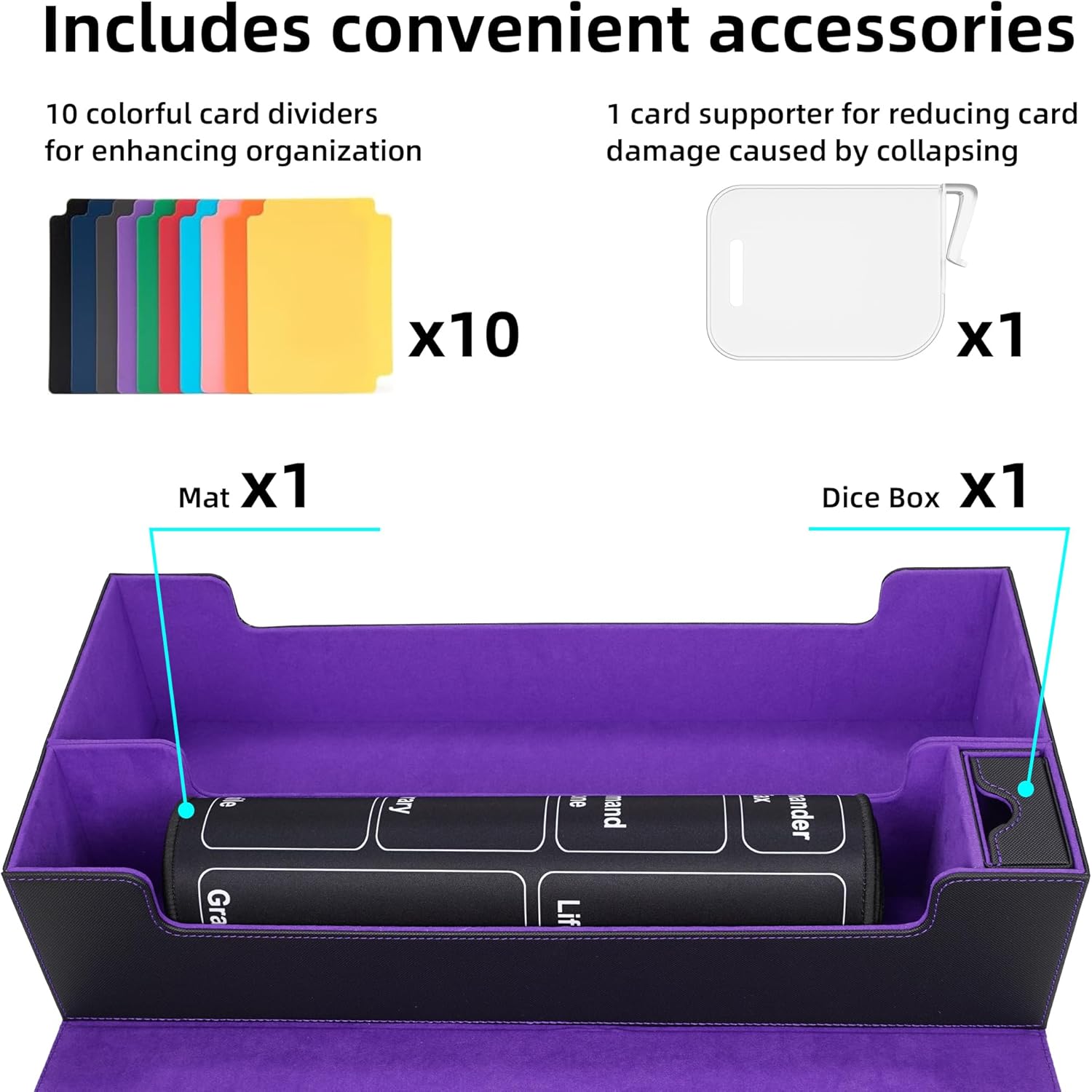 Thumbnail 2 de AFIING Mtg Deck Box: Holds 5 Display Deck Boxes with Playmat, Dice Box, Dividers, and Card Support