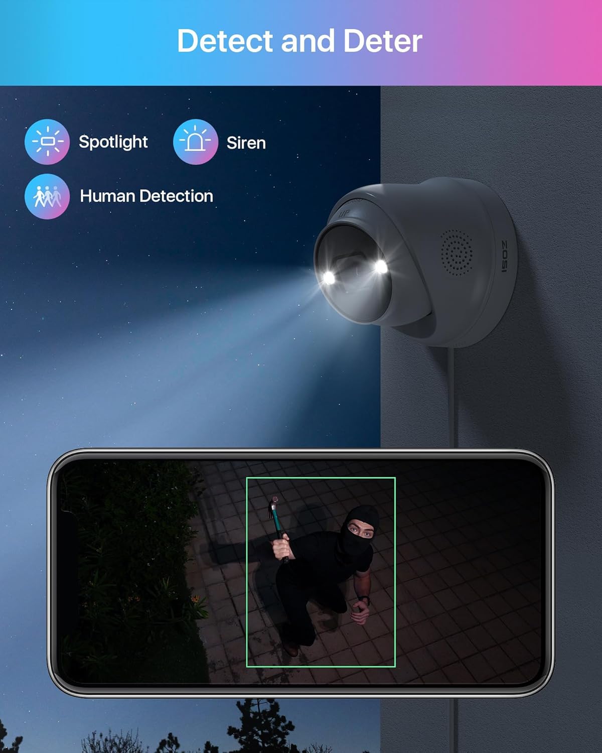 Detalle 2 de ZOSI 4K Telecamera di Sorveglianza PoE per Esterni C2258Y
