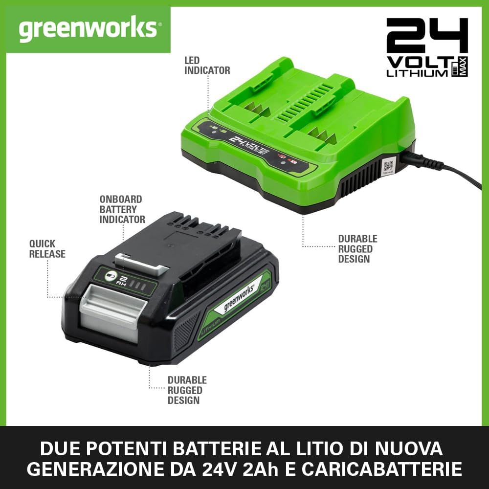 Detalle 2 de Greenworks GSK24B2X batteria 24V 2Ah + caricatore