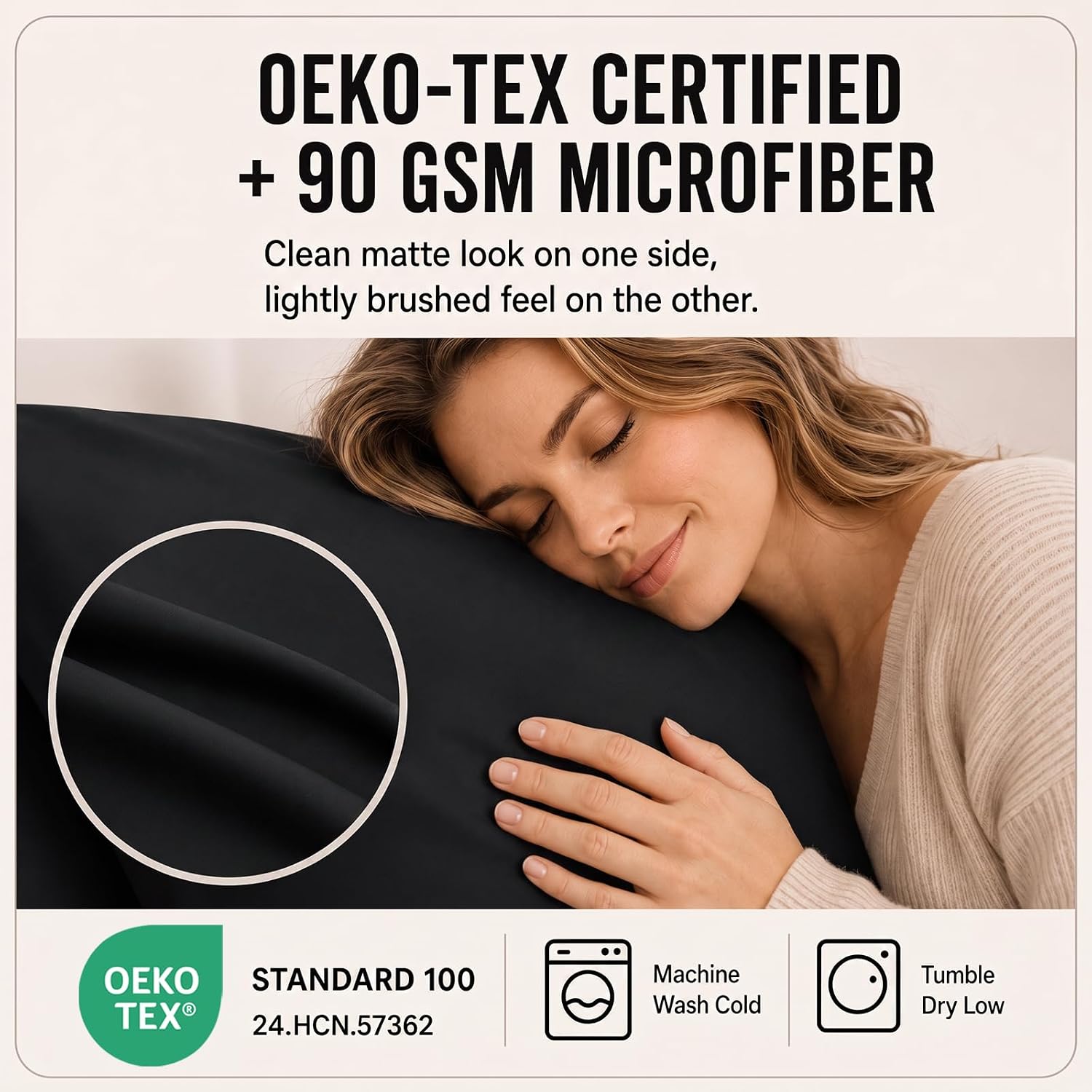 Detalle 2 de CozyLux King Size Sheet Set, 21-Inch Deep Pocket, 6-Piece Microfiber, Black