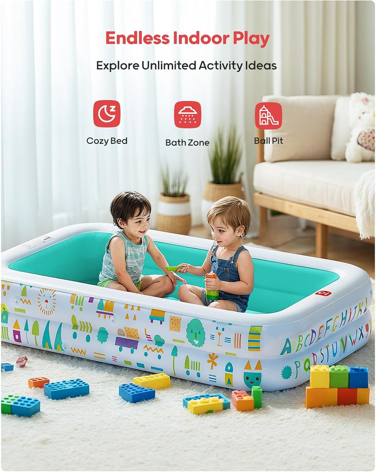 Thumbnail 3 de QPAU Kiddie Pool — 65" x 39" Inflatable Pool with Soft Floor, Canopy, and Multi-Use Play