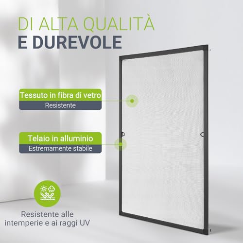 Detalle de Juskys Zanzariera con telaio in alluminio 110 x 130 cm — protezione affidabile contro insetti per finestre da appendere