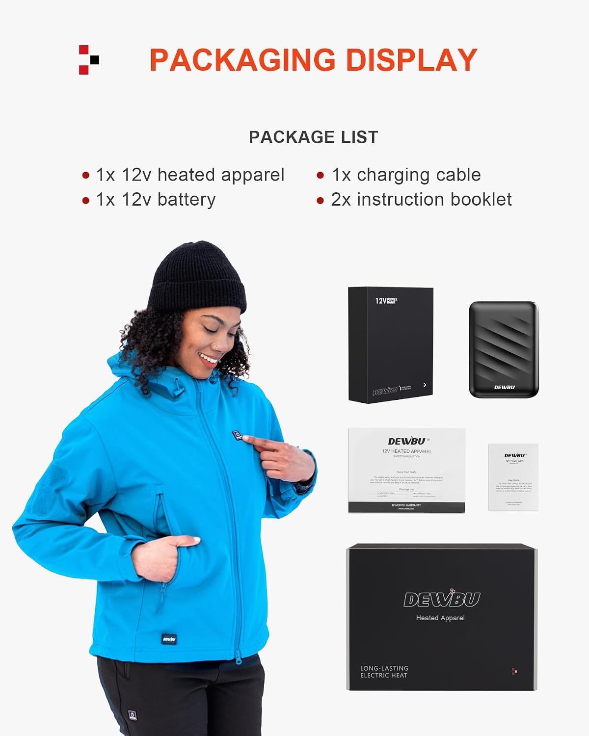Detalle 2 de DEWBU DB-0125 Women's Heated Jacket, 5 Zones, 3 Heat Settings, 12V Battery