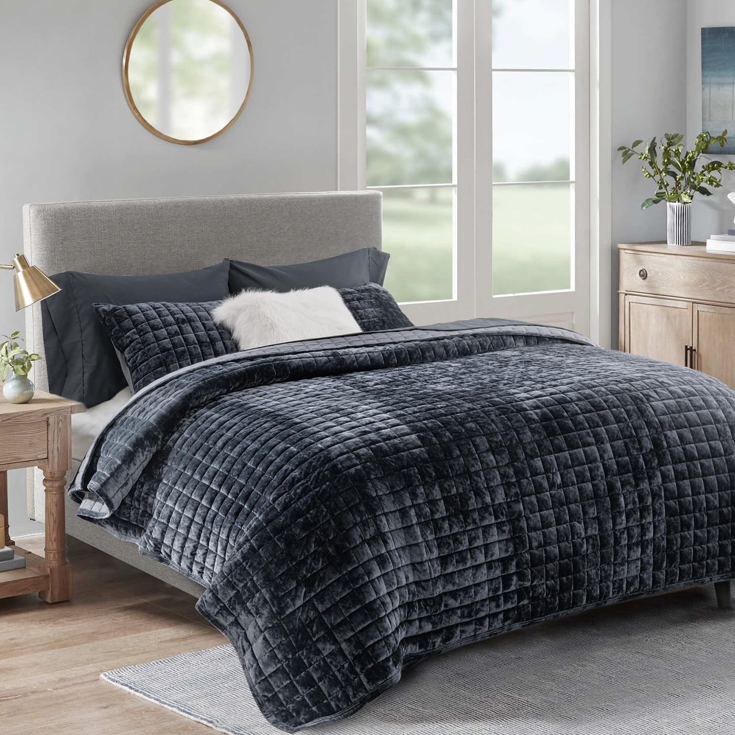 Thumbnail 1 de RECYCO Luxury Velvet Quilt Set – King Size, Black, Ultra-Soft & Lightweight