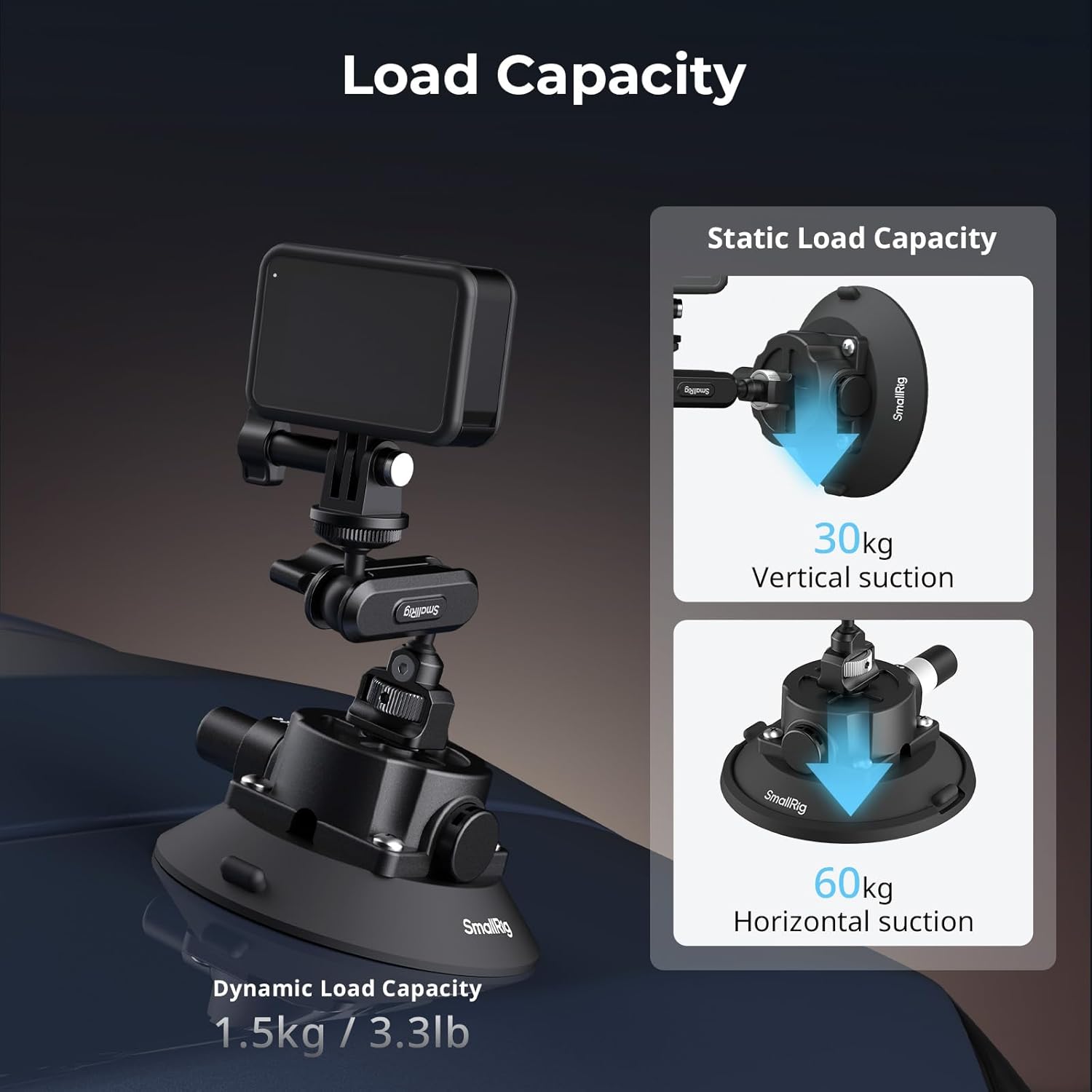 Detalle de SMALLRIG Support ventouse 4,5" avec Bras articulé à rotule – compatible action cam (DJI Osmo Action, Insta360, GoPro)